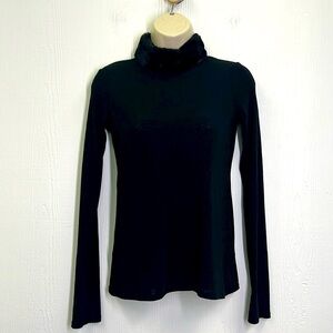 Zara - Faux Fur Collar Ling Sleeve Stretchy Black See Thru Blouse Size Medium